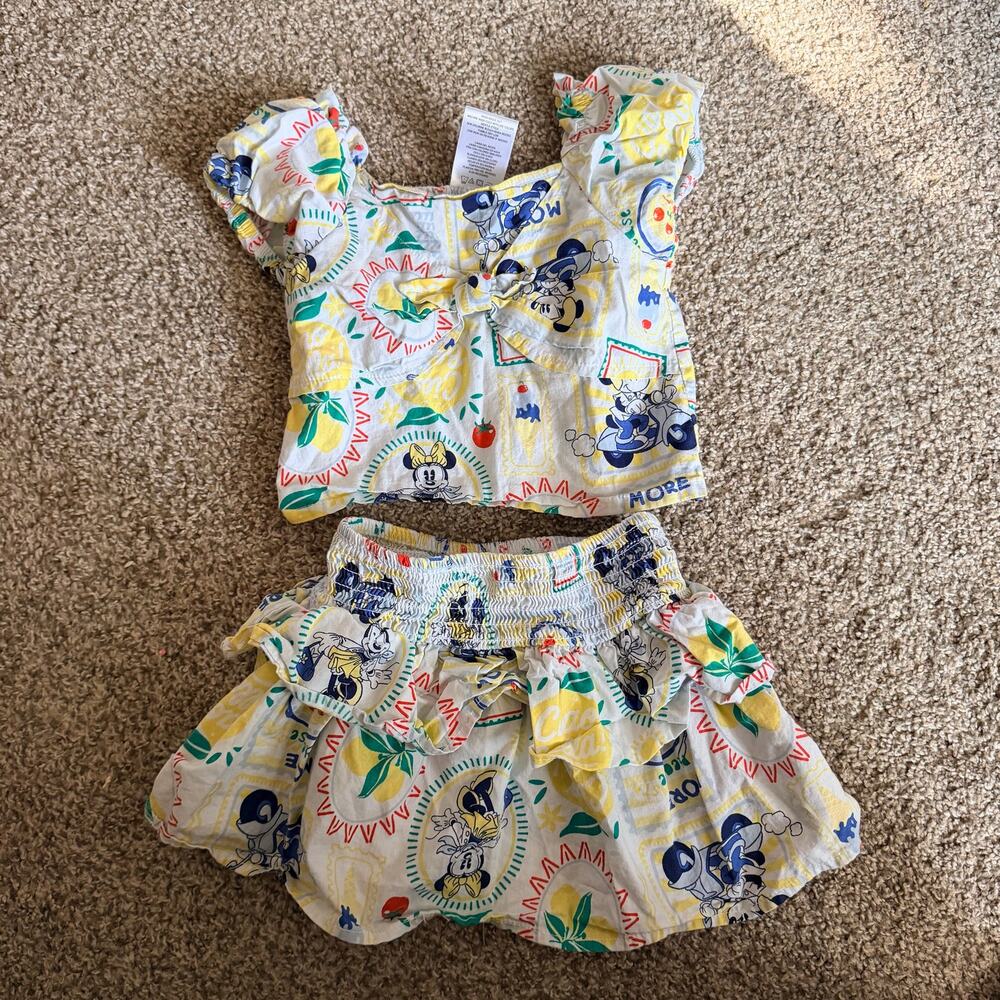 Disney Minnie Mouse Toddler Girls Allover Print Puff Sleeve Skirt Set Size 2T